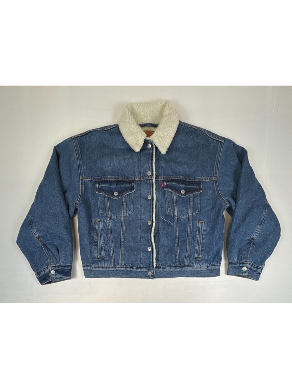 Levi's Mens L Blue Denim Sherpa Lined Trucker Jacket Winter Warm Coat